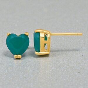 Green Chalcedony Heart Earrings in Yellow Gold Plated 925 Sterling Silver